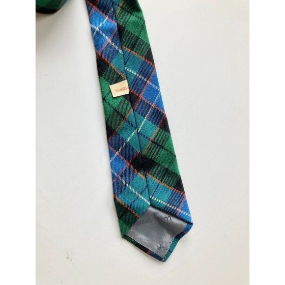 Vintage 50's LOCHCARRON of Scotland Blue Green Tartan Plaid 100% New Wool Tie - Picture 4 of 6